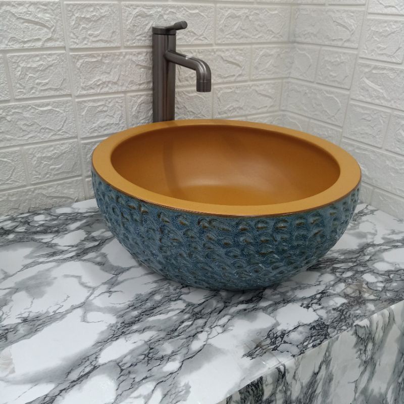 Chậu lavabo bàn đá men ngọc sứ giả đá