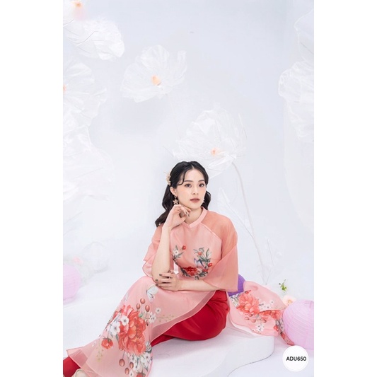 Áo dài cách tân hoạ tiết mới lạ, áo 4 tà, voan tơ phối lụa, áo dài kèm quần