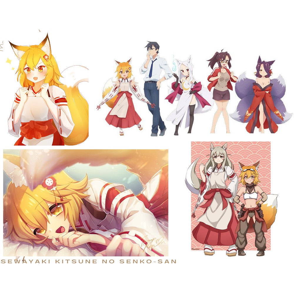 Postcard Sewayaki Kitsune no Senko-san có dán sticker in hình anime - Quà Tặng