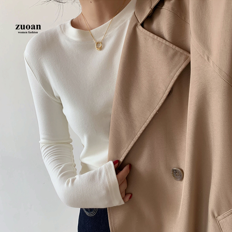 SUXI Áo Thun Tay Dài Cổ Tròn Màu Trơn Thiết Kế Đơn Giản Thời Trang Thu Đông