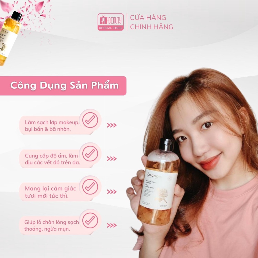 Tẩy trang hoa hồng thuần chay COCOON cấp ẩm mềm mịn da 500ml