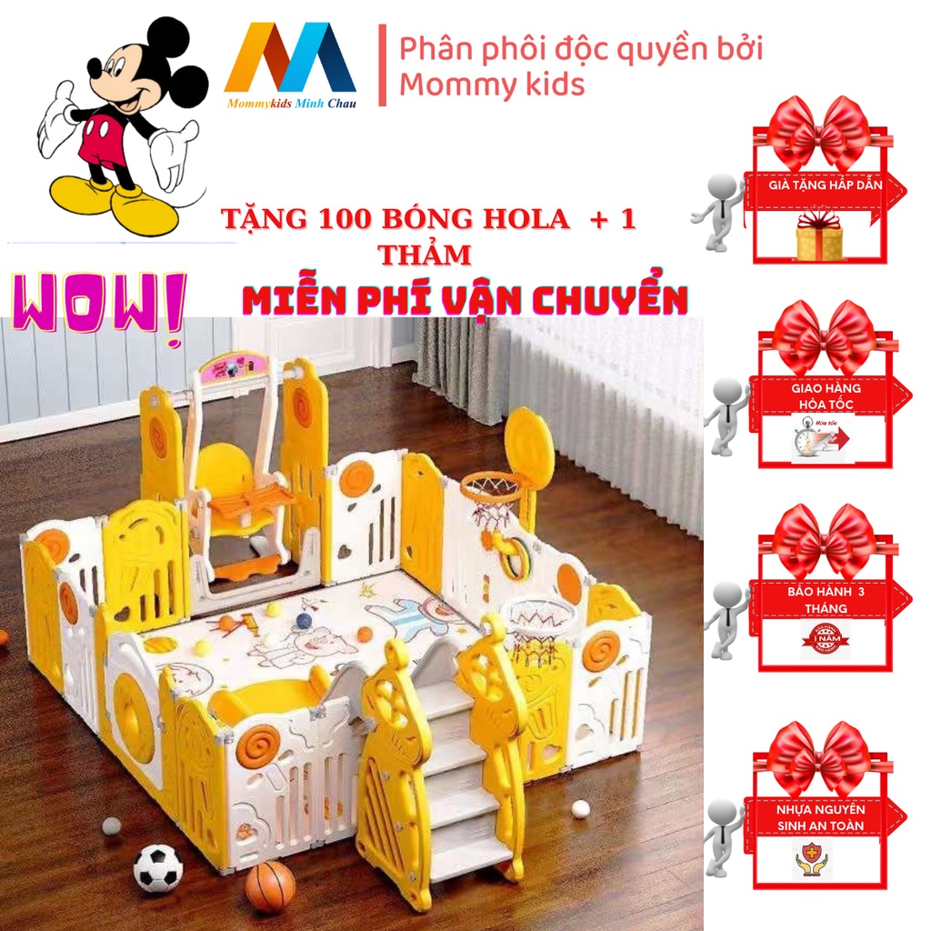 Combo quây cũi MOMMYKID MINH CHÂU cầu trượt xích đu bóng rổ TẶNG THẢM 100 bónG, COMBO BÓNG RỔ