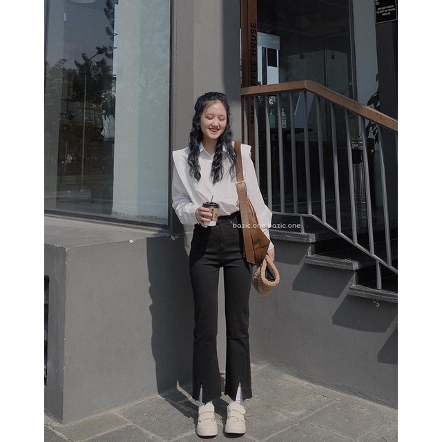 Quần jeans ống đứng co giãn Xẻ gấu 005 Bazic one | BigBuy360 - bigbuy360.vn