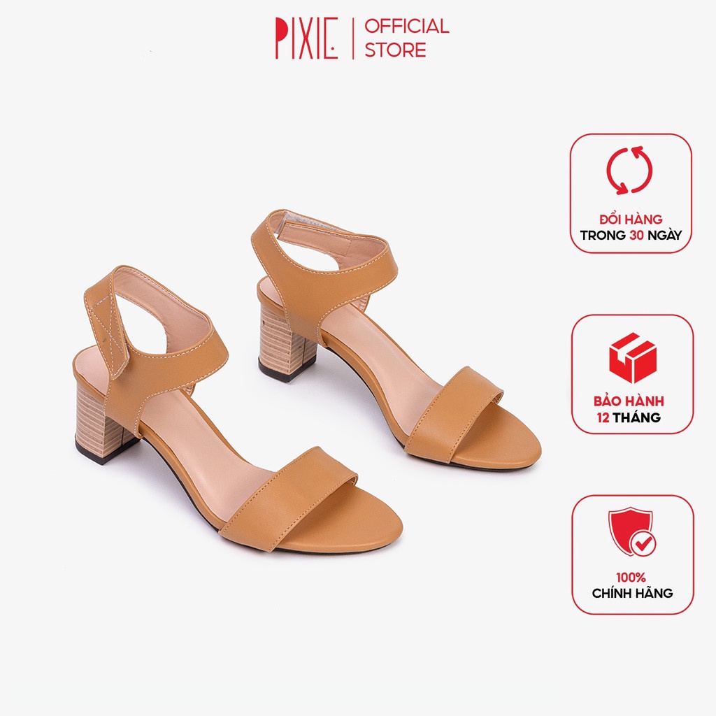 Giày Sandal Cao Gót 5cm Quai Dán Đế Gỗ Pixie 5245