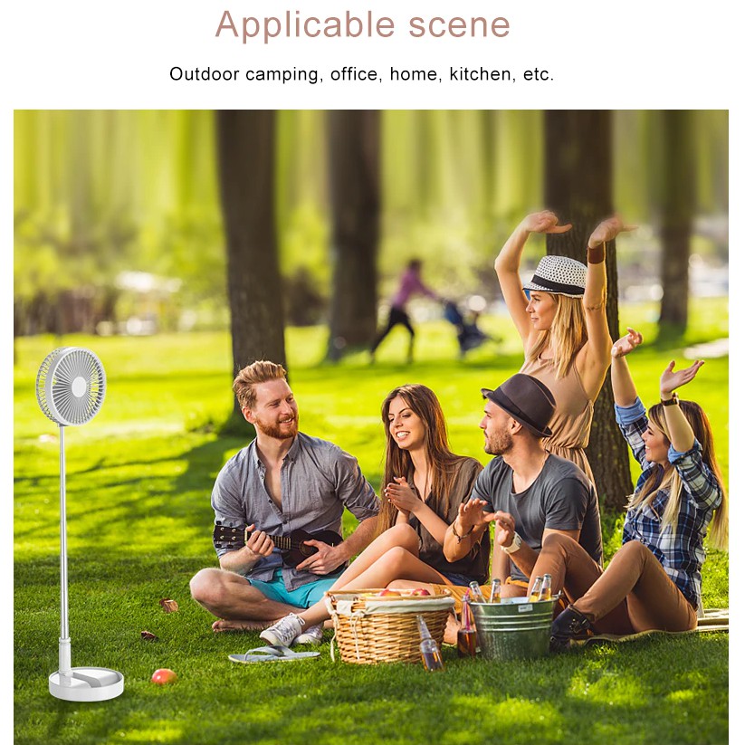 Quạt Tích Điện Gấp Gọn Đa Năng - Đường Kính 20 CM - Cao Tối Đa 1M - Pin 3600 mAh - Hỗ Trợ Sạc Nhanh - Bảo Hành 6 Tháng