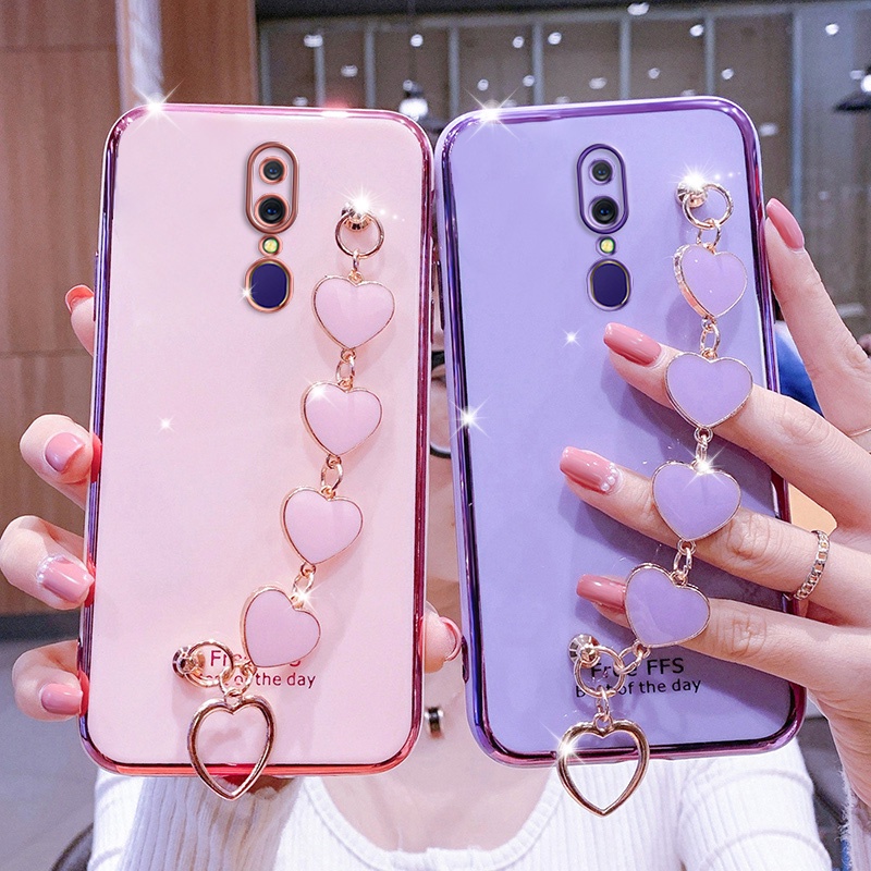 Ốp Điện Thoại Silicon Mềm Gắn Dây Đeo Hình Trái Tim Cho OPPO F11 F11 Pro F5 F7 F9 F15