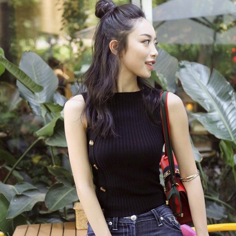 Áo croptop len cổ tròn không tay thời trang | BigBuy360 - bigbuy360.vn