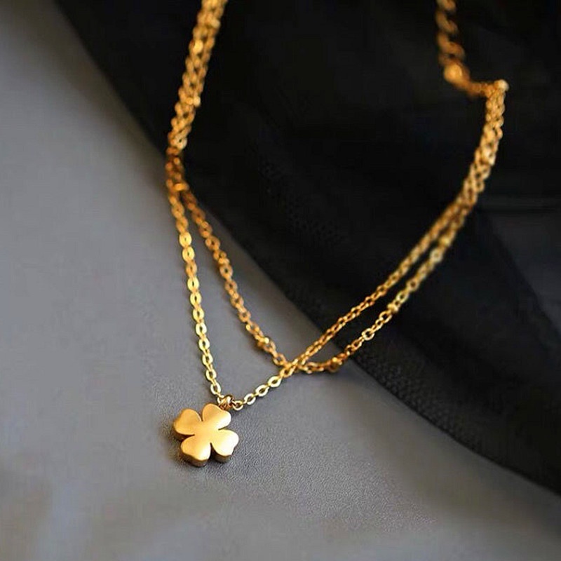 Lắc chân nữ chất liệu titan không gỉ thiết kế 2 tầng cỏ 4 lá xinh xắn phong cách hàn quốc