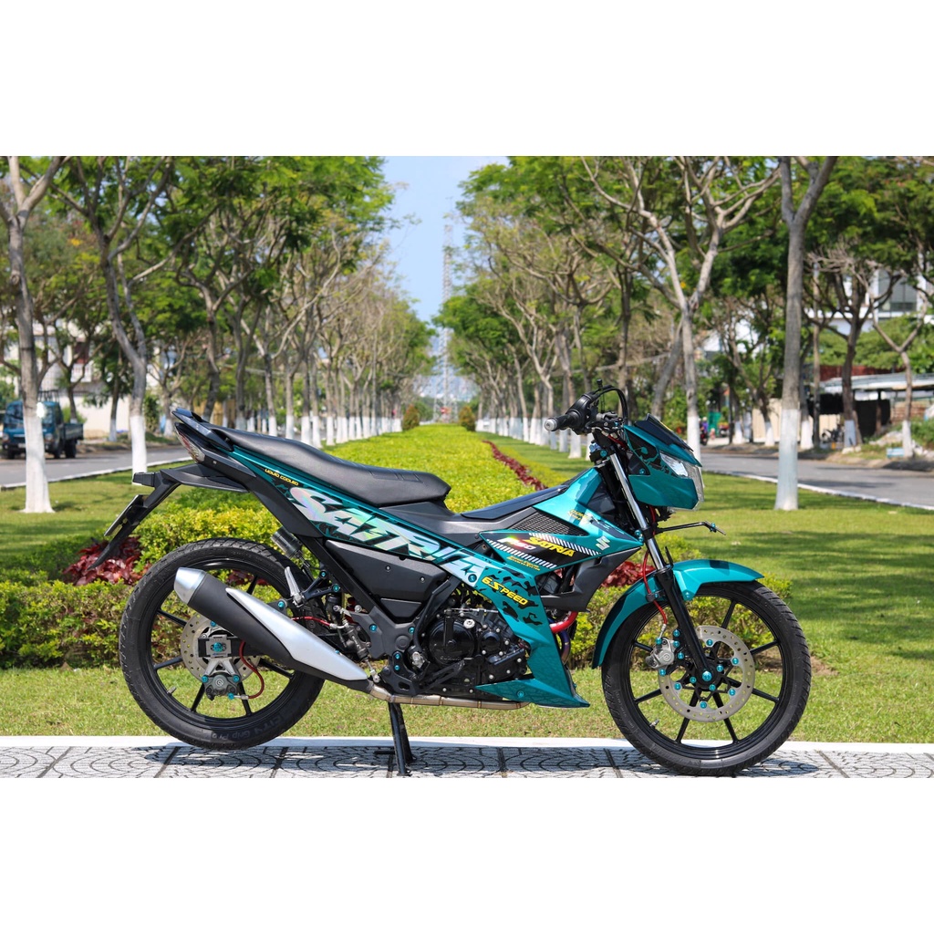 Tem Rời Dán Xe Raider FI Mẫu Đen Xanh Ngọc Chữ Satria Cực Đẹp, Hàng 3 Lớp Chất Lượng Cao