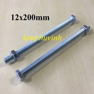 5 BỘ -  M12x200mm BULONG 12 li - ỐC BULON 12 li