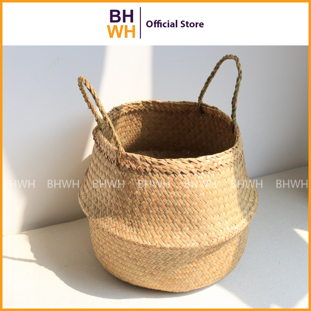 Giỏ Cói Trồng Cây Đơn Giản, Phong Cách Vintage Phù hợp với không gian Gia Đình, Quán Cà Phê, Homestay, Khách Sạn- BHWH