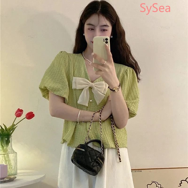 Áo Sơ Mi Phối Nơ Plus size Thời Trang Mùa Hè Hàn Quốc Dành Cho Nữ