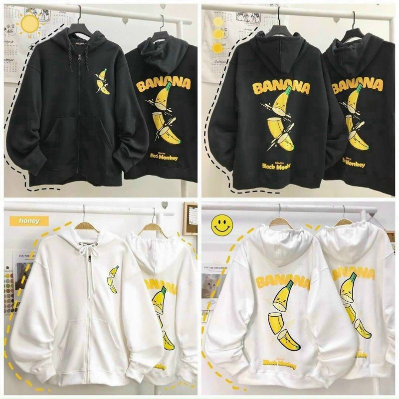 Áo khoác nỉ unisex in hình chém trái chuối thời trang thu đông