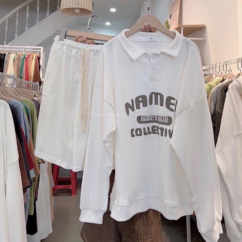 Sét Bộ Thể Thao Polo Named Dáng Rộng Áo Nỉ Có Cổ Unisex Dầy Dặn Siêu Chất( Hàng Sẵn)