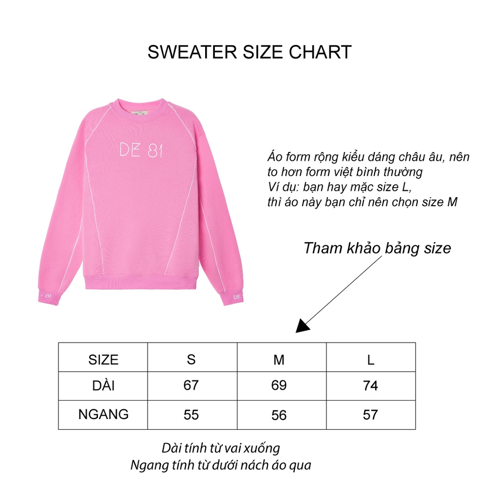 Áo sweater nam nữ form rộng basic màu hồng chất nỉ bông dày dặn thương hiệu DE81