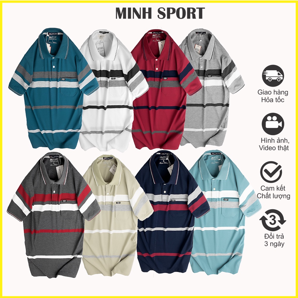 Áo Thun Nam Kẻ Sọc Cổ Bẻ Có Túi, Chất Vải Thun Cotton Mềm Mịn, Thấm Hút Mồ Hôi mã AO.42