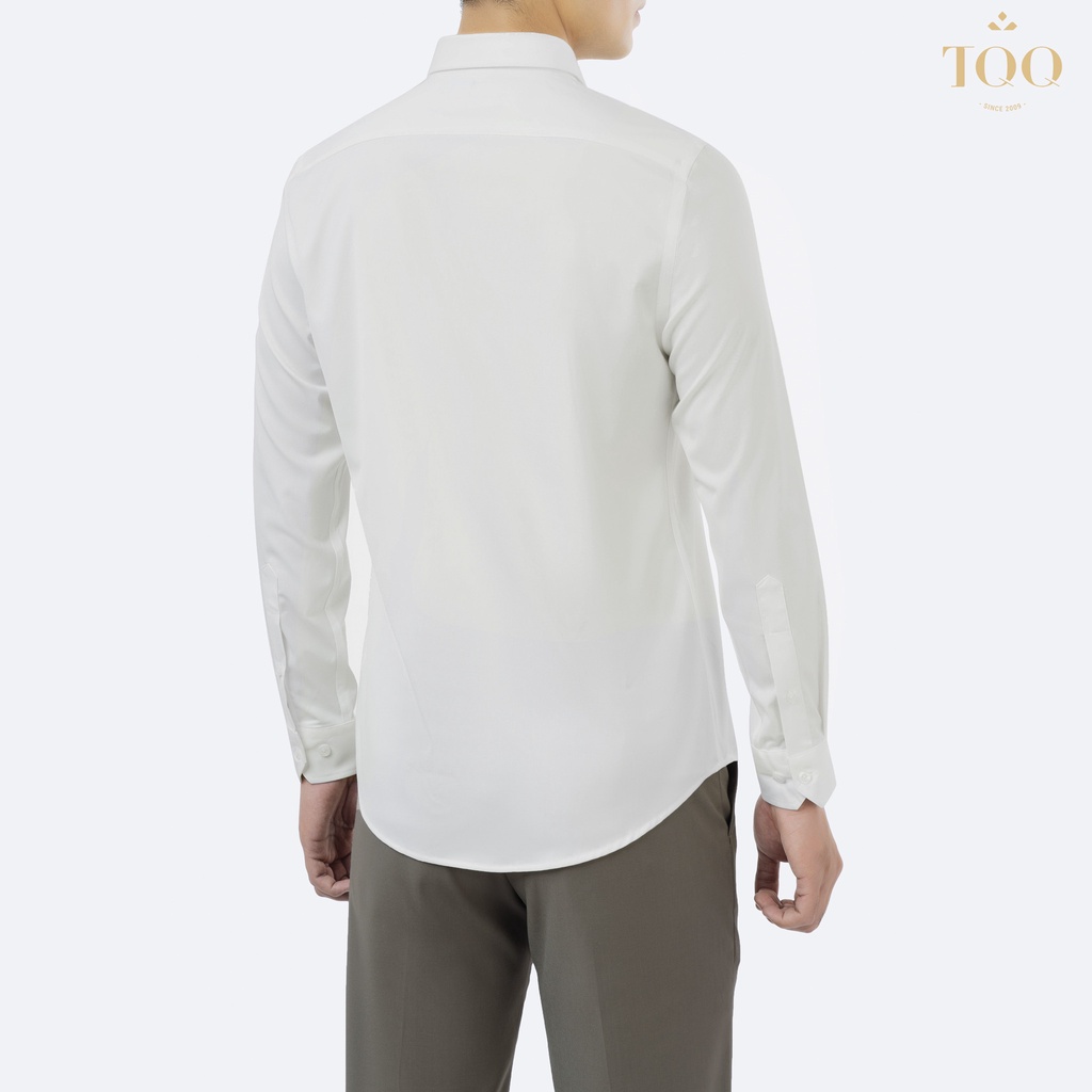 Áo sơ mi công sở nam dài  tay TQQ dáng ôm nhẹ M91CS màu trắng kem vải áo Bamboo chống nhăn có co dãn mặc thoải mái