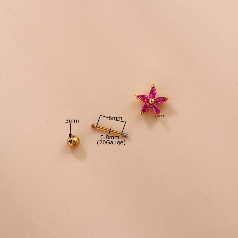 1 Khuyên Tai Hình Hoa Hồng Đính Đá Zircon Bằng Thép Không Gỉ Thời Trang