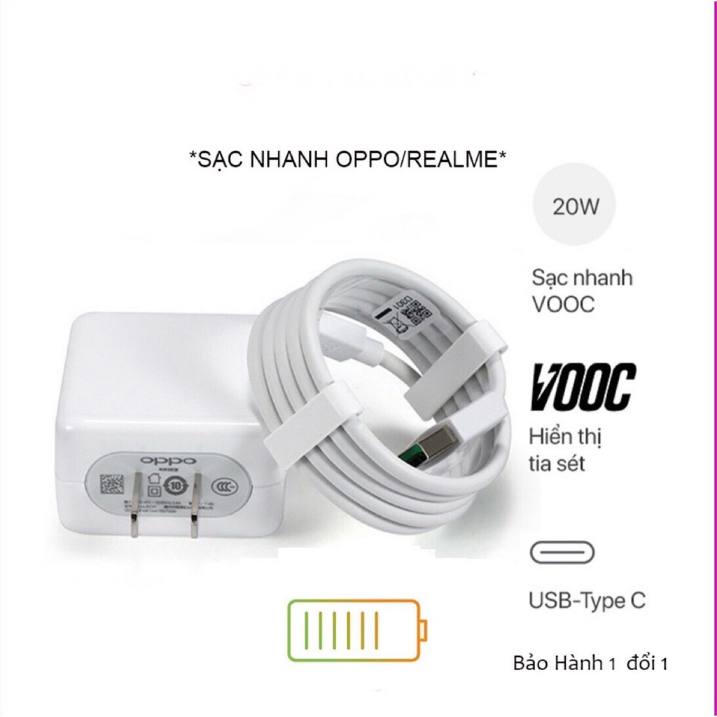 Sạc Oppo, Realme 4A zin, Bộ sạc Vooc, sạc nhanh 20w
