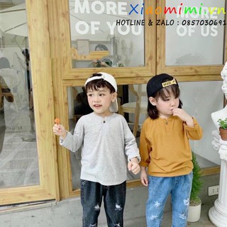 Áo thu đông bé trai , combo 4 áo thu đông dài tay cổ tròn cúc hàn quốc bé trai