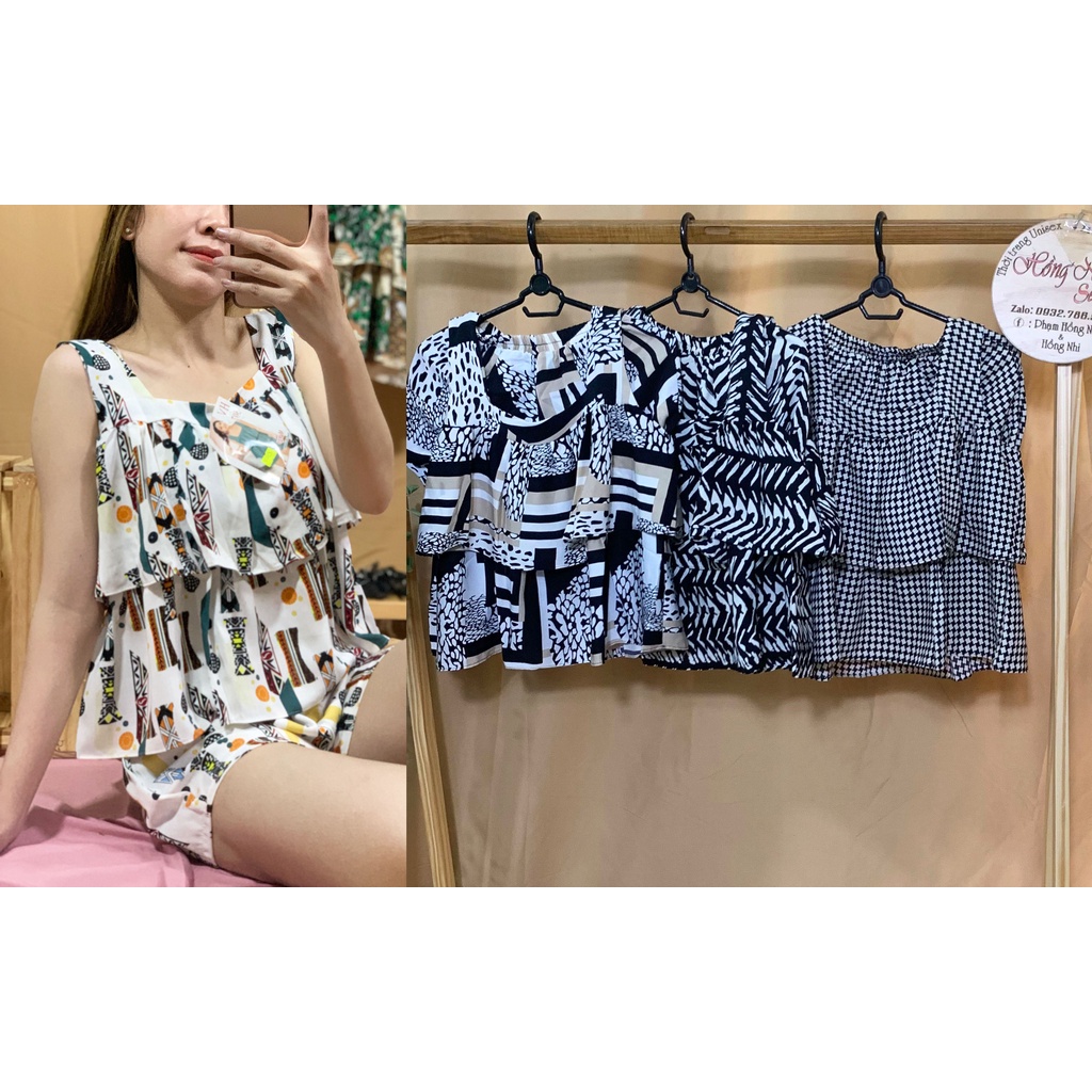 Bộ Pijama Ngủ Voan Lụa Áo 2 Dây 3 Tầng Quần Đùi Cao Cấp Dáng Rộng 65kg Trở Lại Ulzzang
