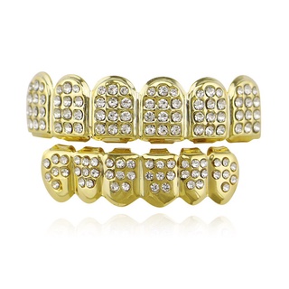 Hai hàm trang sức răng grillz đính đá vàng bạc hiphop