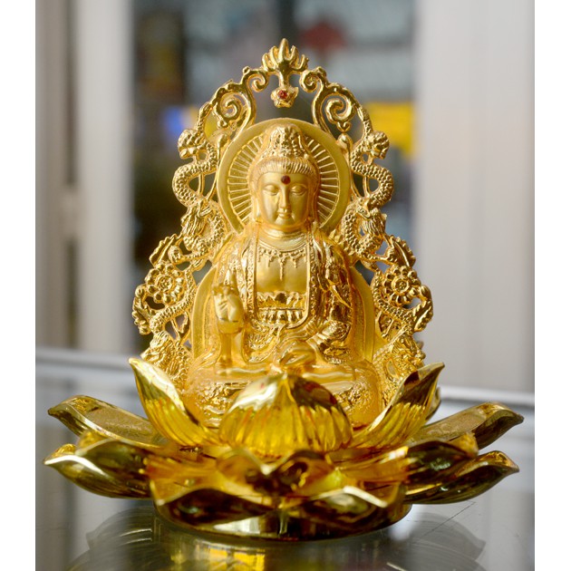Tượng ngài Quan Thế Âm hai mặt ngồi đài sen đặt xe hơi cao 12cm-Tặng kèm nước hoa