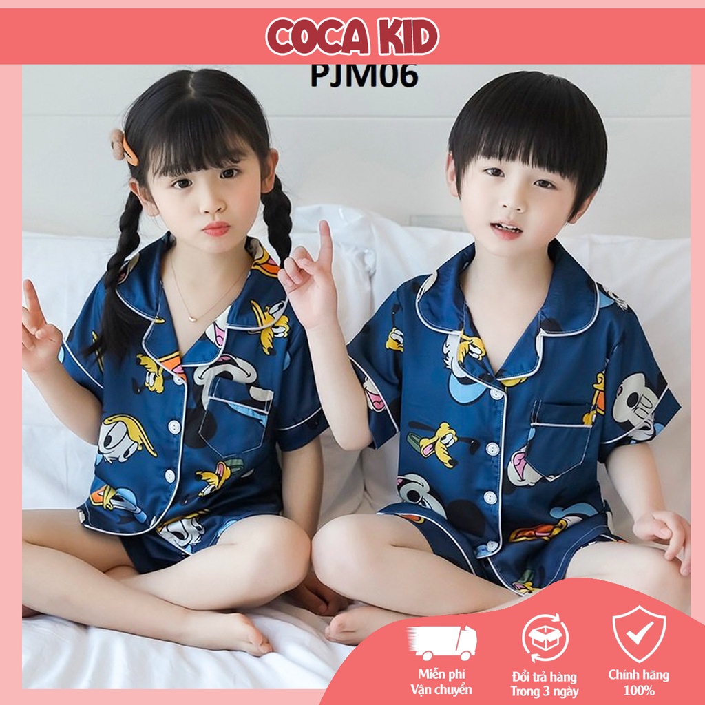 Đồ Ngủ Ngắn Tay Cho Bé, Bộ Pijama Ngắn Tay Bé Trai, Bộ Pijama Cho Bé Gái Chất Lụa In Hình Cực Yêu Cho Bé Từ 8kg - 39kg