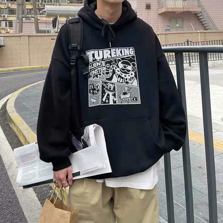 Áo hoodie dáng rộng in họa tiết graffiti kiểu Nhật Hàn năng động dễ phối đồ dành cho nam size M-5XL