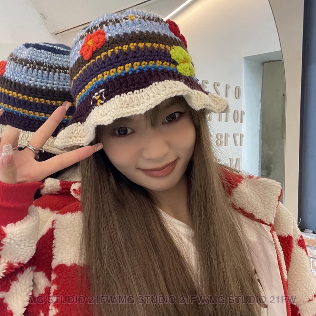 Nón xô MG STUDIO họa tiết hình hoa tự làm thủ công