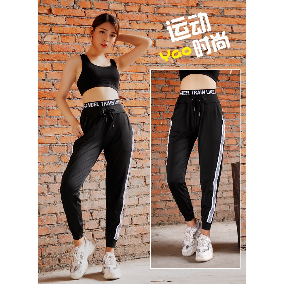 Quần Jogger Nữ Tập GYM Bo Gấu Sọc Trắng Thể Thao, Quần Tập GYM YOGA Thể Thao Nữ