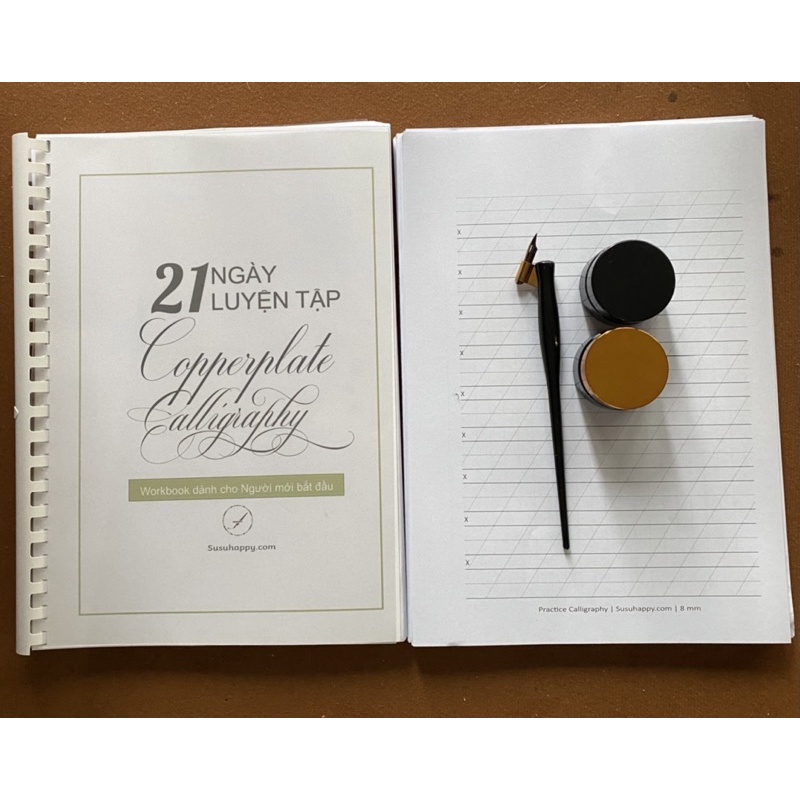 Trọn Bộ Workbook Và Dụng Cụ Tập Viết Copperplate Calligraphy Dành Cho Người Mới Bắt Đầu -Tặng File Guideline