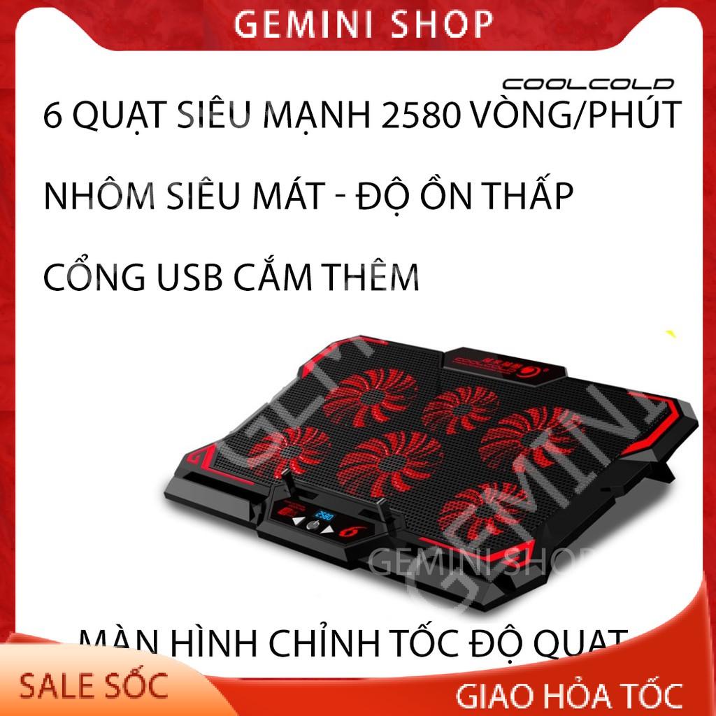 Đế tản nhiệt laptop COOL 6 2580RPM Màn hình điều khiển quạt làm mát nhanh quạt tản nhiệt gaming đèn led GEMINI SHOP