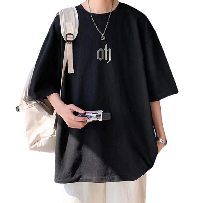 Áo Thun Tay Ngắn Cổ Tròn Dáng Rộng In Chữ Phong Cách Nhật Bản Thời Trang Mùa Hè Cho Nam