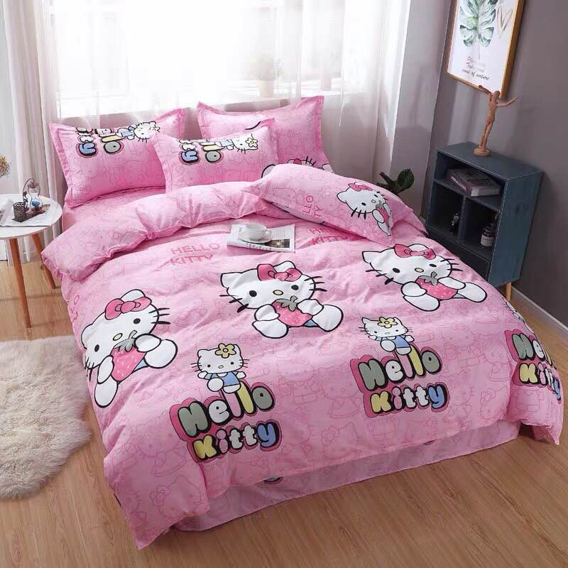 Bộ Chăn Ga Cotton POLY MẪU KITTY HỒNGchăn, ga, cotton, ga nệm, chăn ga, cotton poly, chăn nệm, chăn ga gối, bedding️