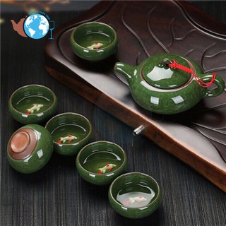 Bộ ấm chén trà ngọc cá 3D
