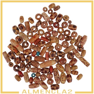 100pcs Wooden Beads Mixed Patterns Shapes Round Tube Rice Large Hole Beads