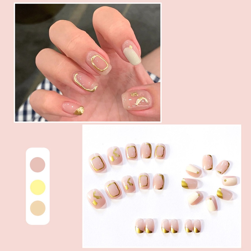 [Hàng mới về] Set 24 móng tay giả đầu tròn có thể tháo rời thời trang cho nữ kèm đồ dũa và keo