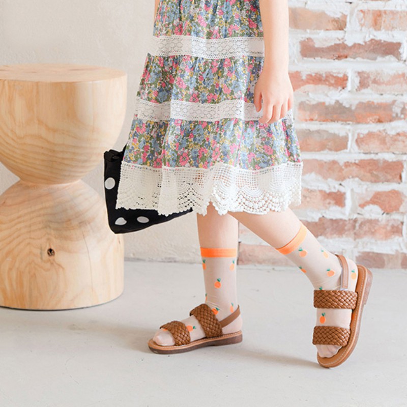 (Hàng Mới Về) Vớ Mỏng Thoáng Khí Họa Tiết Trái Cây Đơn Giản Cho Bé