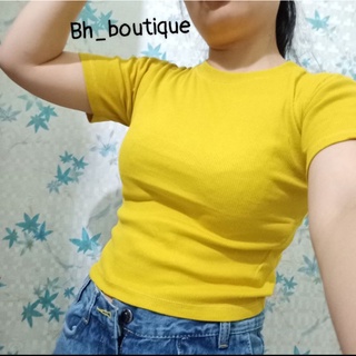 Áo croptop nữ ôm body cổ tròn chất gân thun co giãn siêu xinh