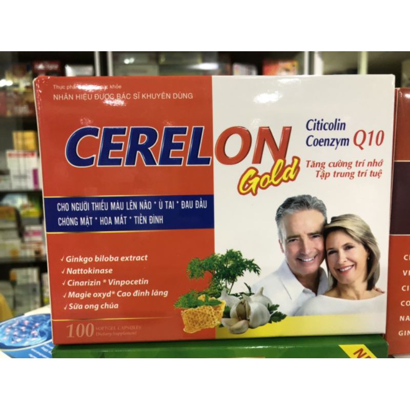 Cerelon gold Giúp bổ sung dưỡng chất cho não hiệu quả viên uống hoạt huyết dưỡng, giảm đau đầu, chóng mặt não 100 viênnn