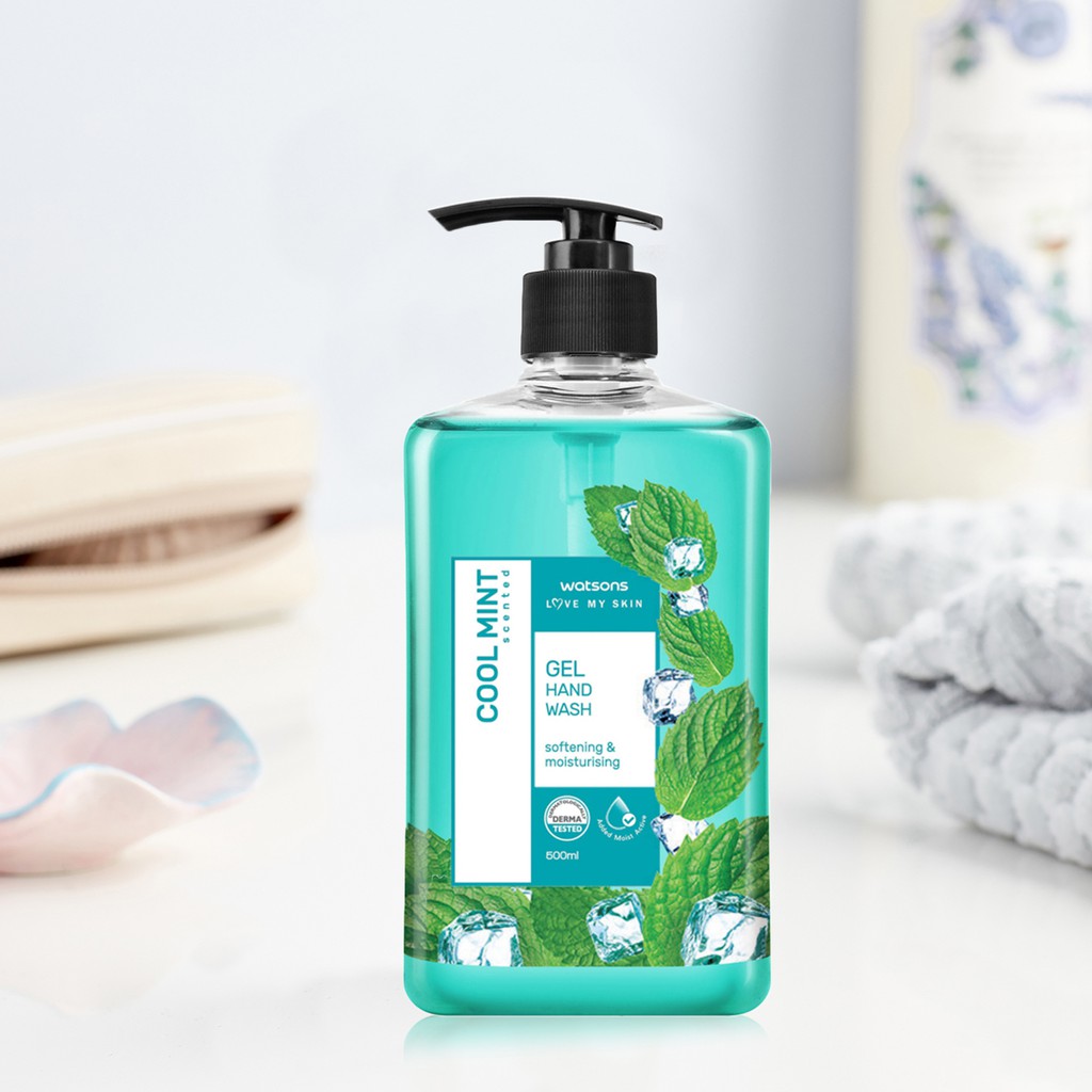 Gel Rửa Tay Watsons Love My Skin Cool Mint Scented Gel Hand Soap Chiết Xuất Bạc Hà 500ml