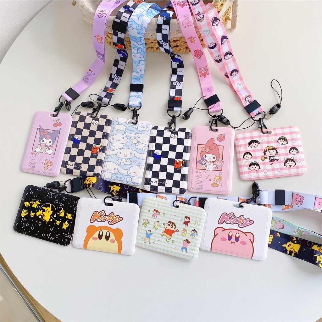 Cute cartoon business card lanyard neck strap lanyard card set bank card bus work permit ID card set rope key chain