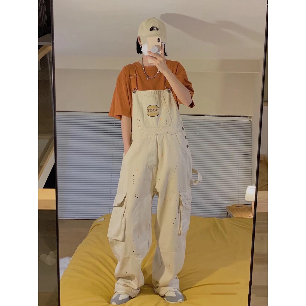 Quần Yếm Họa Tiết Vẩy Sơn Hai Màu Phong Cách Bụi Bặm Đường Phố Năm 2022