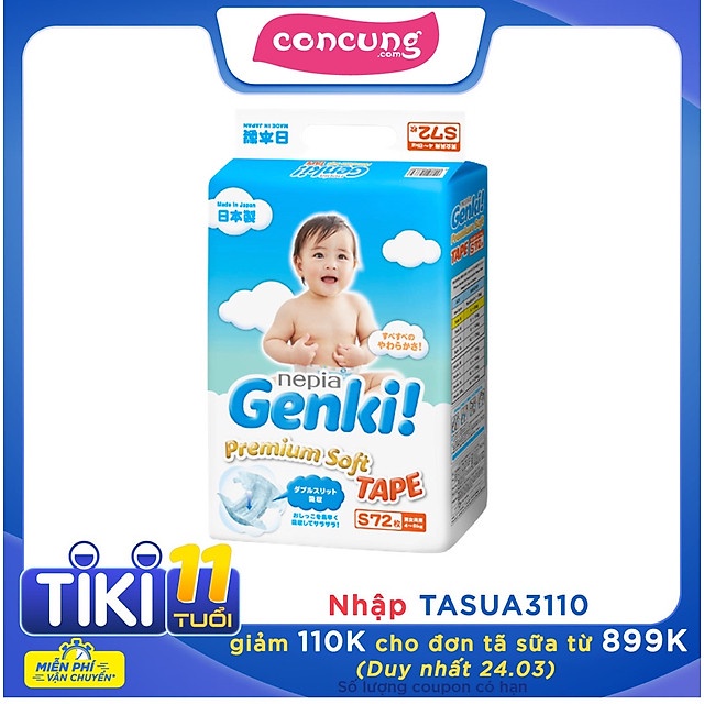 Tã dán Nhật cao cấp Genki (S, 72 miếng)