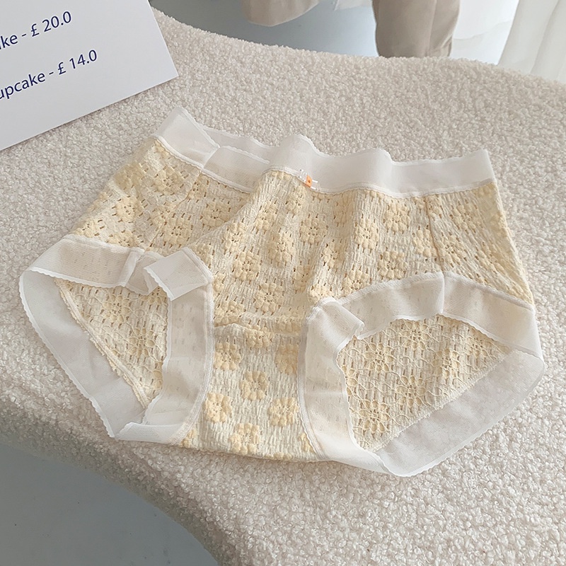 Quần Lót cotton Lưng Vừa Phối Ren Không Đường May Thoải Mái Cho Nữ