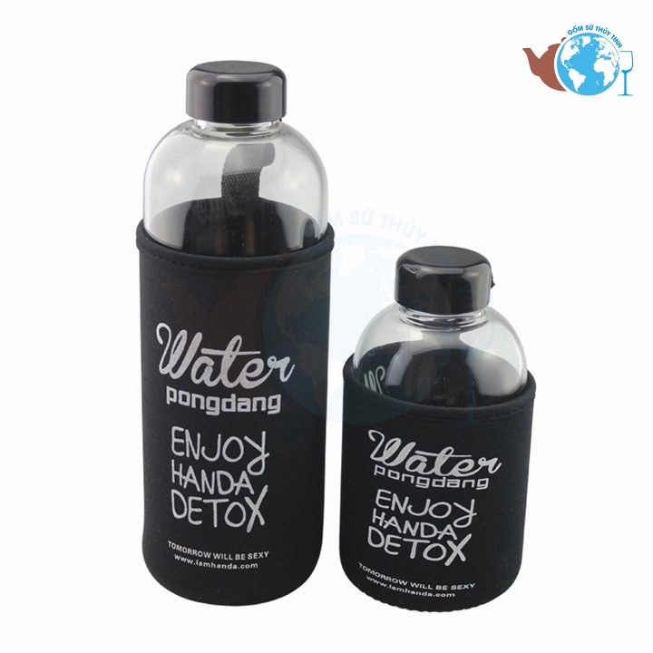 Bình thuỷ tinh DETOX PONGDANG 1000ml VỎ BỌC ĐEN