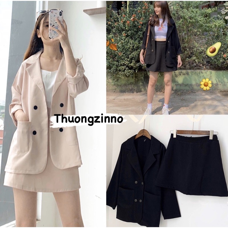 [Ảnh thật/Video Set vest kèm chân váy trơn Hàn Quốc Set blazer lịch sự