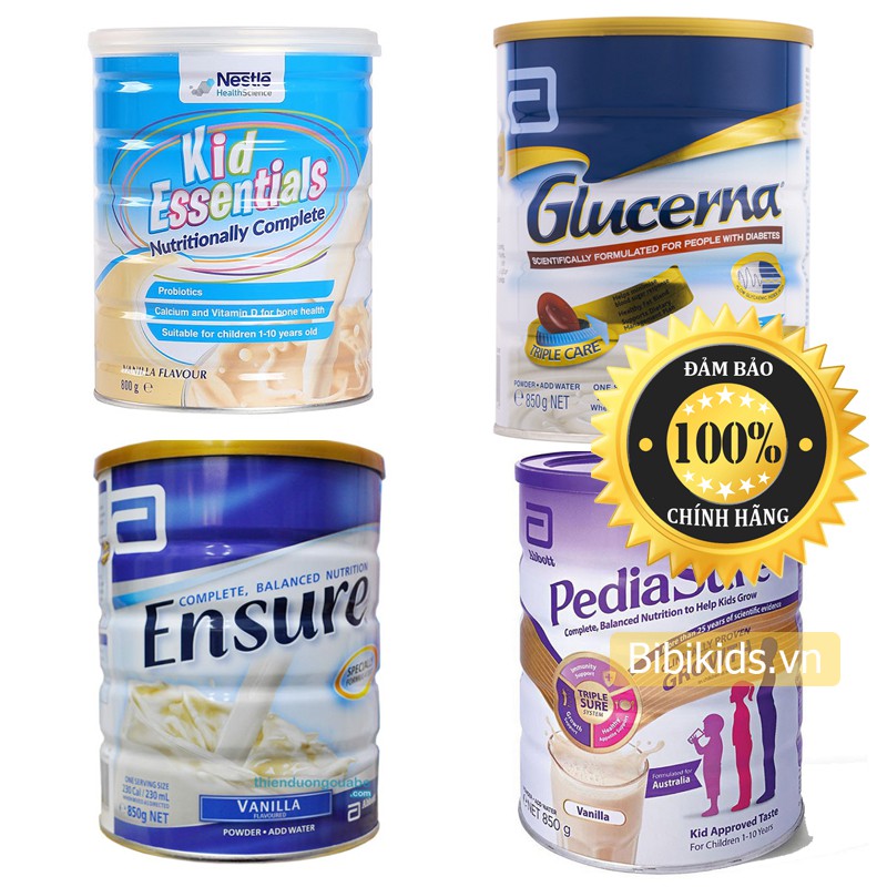 Combo sữa bột úc Glucerna, Ensure, Kid Essentials, Pediasure