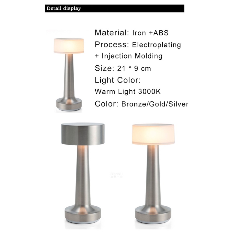 Đèn LED Để Bàn Cảm Ứng Chạm 3 Bước Có Thể Sạc Lại Phong Cách Retro Độc Đáo